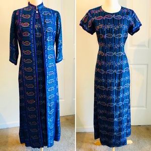 Vintage Handmade Silk Formal Evening Dress & Jacket 4/6 Small Blue Purple Maxi